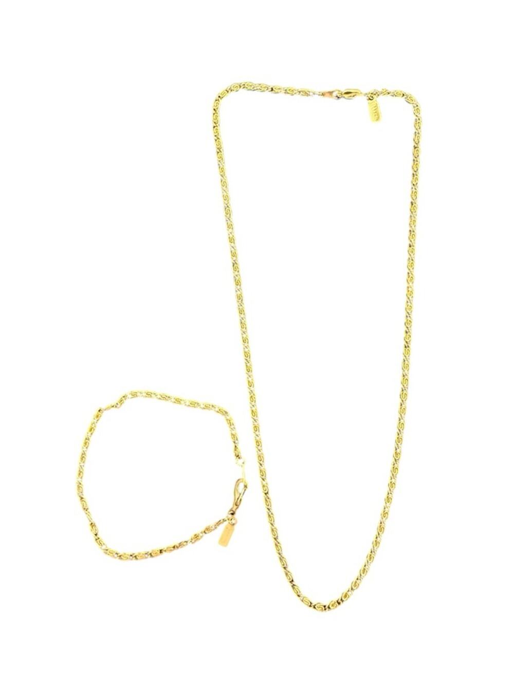 Vintage 14KGP Gold Plated Chain Necklace and Bracelet Set Matching Gold Twist